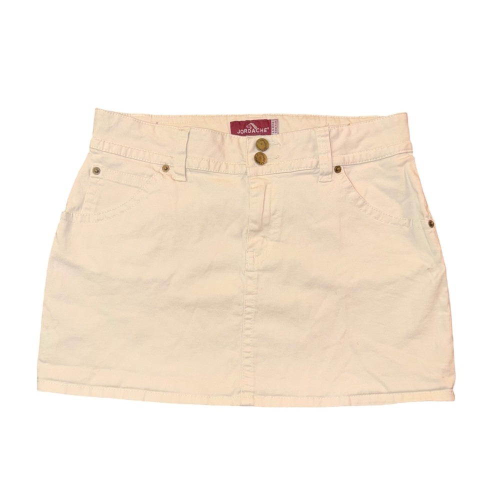 Vtg Jordache Denim Mini Skirt Womens 11/12 Cream Good Low Rise Stretch 10